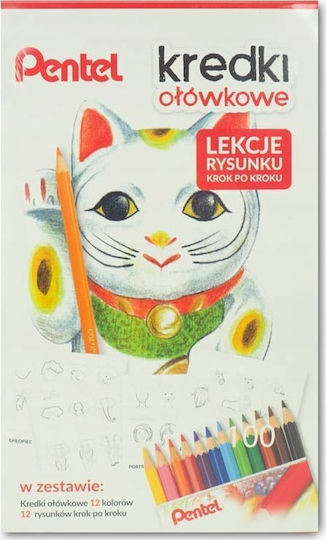 Κηρομπογιές Pentel Pentel + Μαθήματα Σχεδίου 12 Χρώματα
