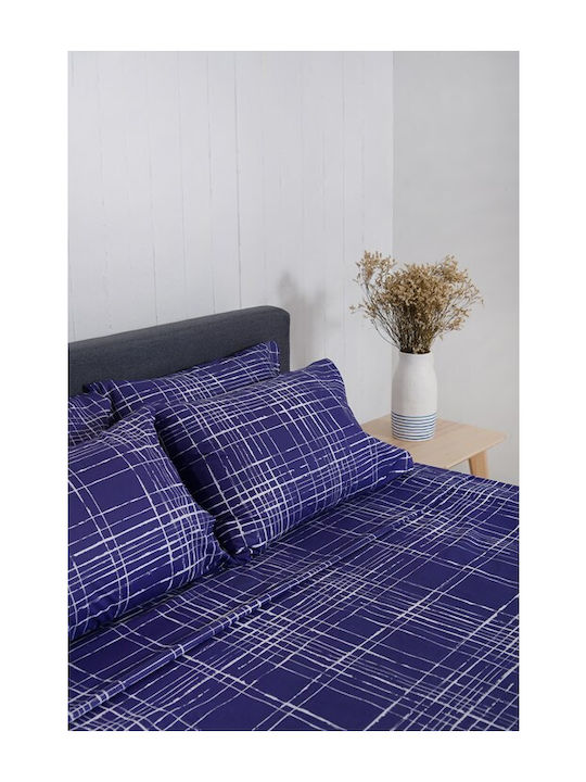 Naf Naf Summit Σετ Σεντόνια King Size με Λάστιχο 240x270εκ. Pacific Blue (4τμχ)