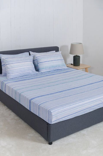 Naf Naf Bettwäsche-Set King Size mit Gummiband 240x270cm. Summit Blue 4Stück