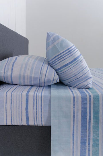Naf Naf Bettwäsche-Set King Size mit Gummiband 240x270cm. Summit Blue 4Stück