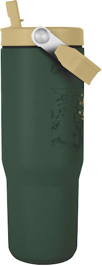 Pyramid International Handled Tumbler Thermos Stainless Steel 880ml Green with Straw and Handle