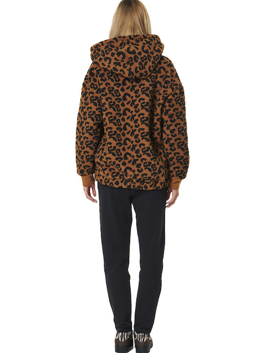 Women's Cardigan with Zipper Brown