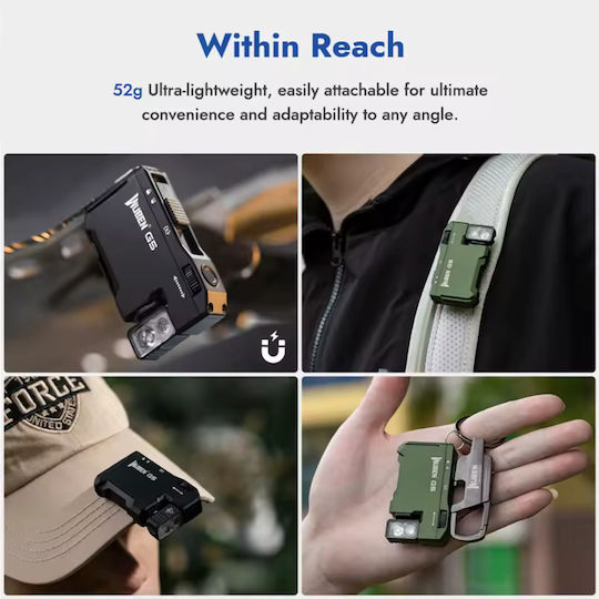 Wuben G5 Edc Led Hand Flashlight 400 Lumens 180° Head With Magnet Military Green