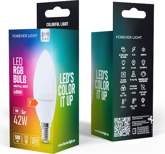 Forever Light Bulb Λάμπα LED 5W για Ντουί E14 και Σχήμα C37 Φυσικό Λευκό 500lm