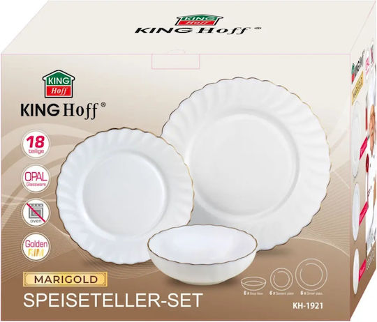 KING Hoff Geschirrset Glas Weiß 18Stück