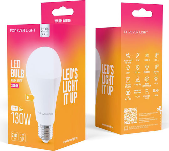Forever Light Bulb LED Lamp 17W 110mm For E27 Socket And A65 Shape Warm White 2100lm