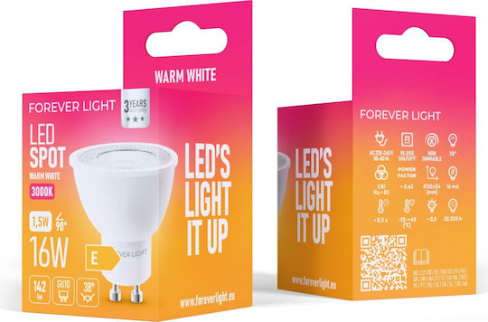 Forever Light Bulb LED Bulb 1.5W for Socket GU10 Warm White 142lm