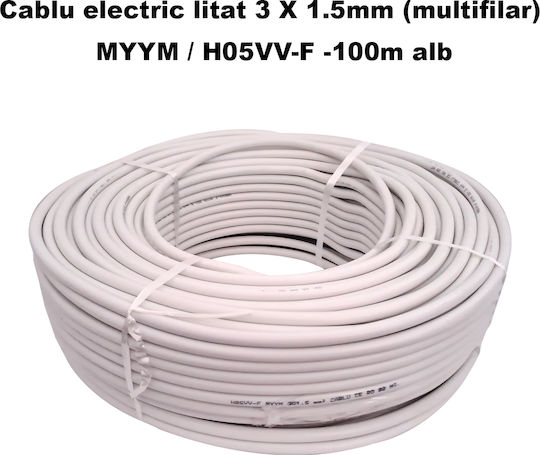 Cablu Electric Multifilar 3 X 1.5mm Myym H05vv-f Bobină 100 Metri Alb