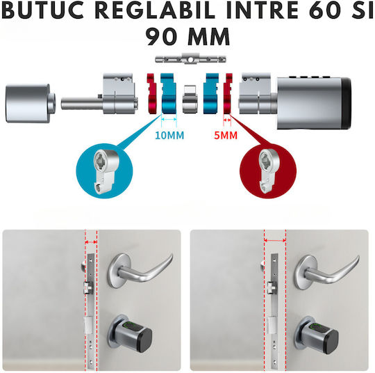 Smart Cylindrical Lock Core Smart Lock 5 Locking Modes Fingerprint Mobile App Mechanical Key Card Access Code Remote Control Perfect Airbnb Hotels Chrome