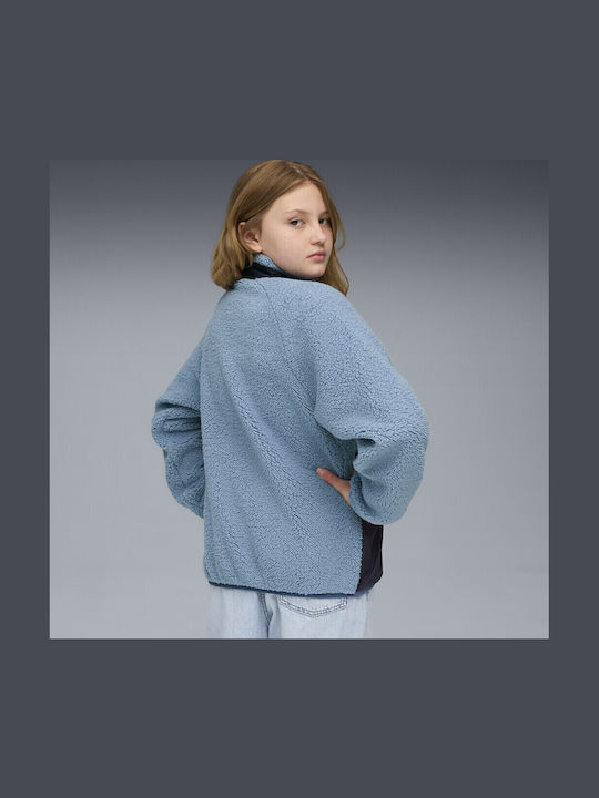 Hybrid Sherpa Jacket Kids Sports Coat Short with Hood Blue