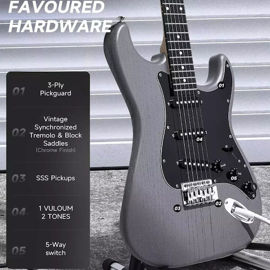 Donner Set Electric Guitar Stratocaster Black with Case
