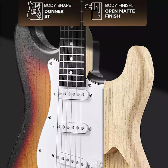 Donner Set Chitară Electrică Stratocaster Neagră cu Husă