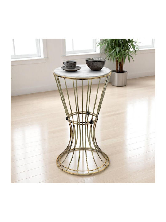 Round Side Coffee Table Girene Metal Gold - White W32xL32xH58cm