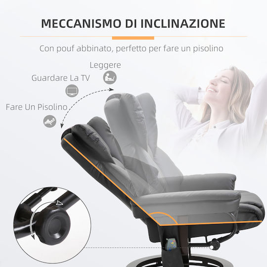 Πολυθρόνα Relax Massage με Υποπόδιο από Δερματίνη Μαύρη 79x82x101cm