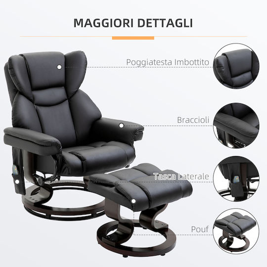 Πολυθρόνα Relax Massage με Υποπόδιο από Δερματίνη Μαύρη 79x82x101cm