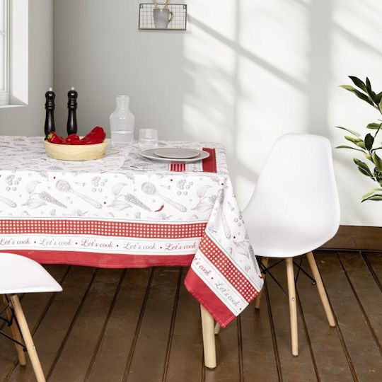 Nima Tablecloth Cotton Set Supper Gray, Red 140x240cm