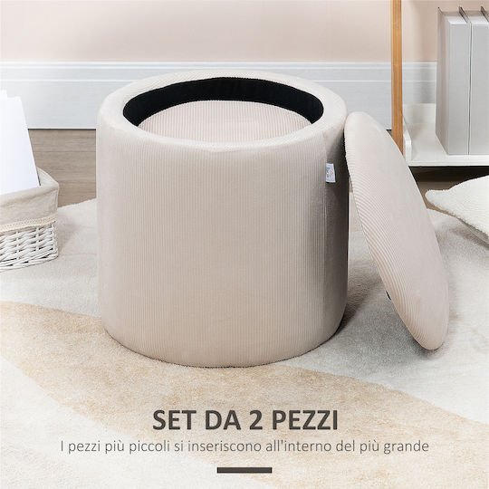 Stool For Living Room With Storage Space Upholstered with Fabric Cream White 2pcs 40x40x41cm