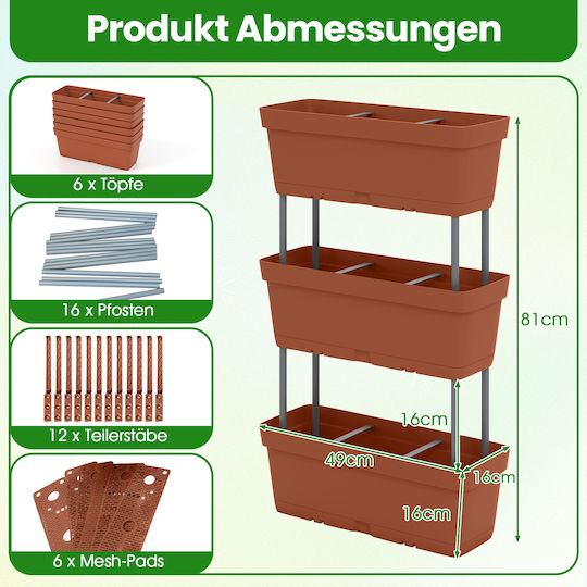 Costway Pflanzentöpfe Braun 6 Stück