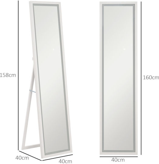 HomCom Boden- oder Standspiegel mit Weißem Holzrahmen & LED Beleuchtung 160x40cm