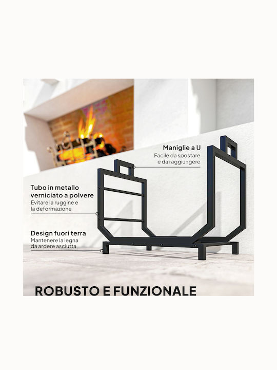 Outsunny Metallic Shelf Wood Storage 53x33x43cm Black