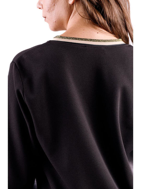 Women's Blouse Long Sleeve with V Neckline Black