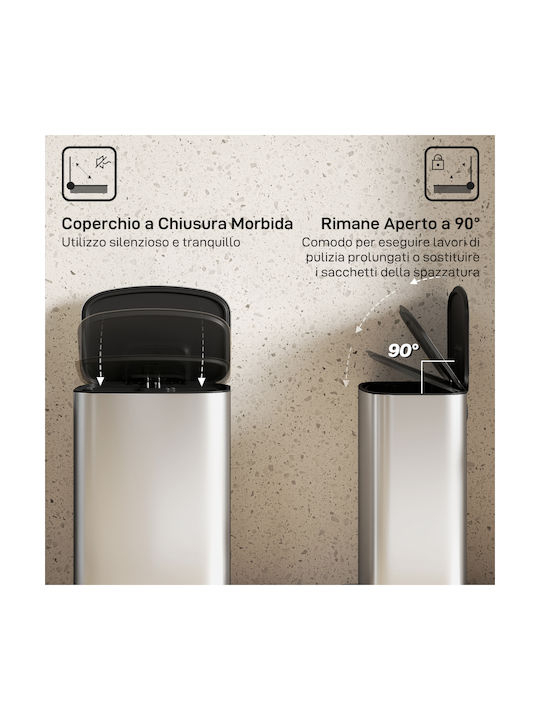 HomCom Waste Bin Made of Inox Steel Grey 50L