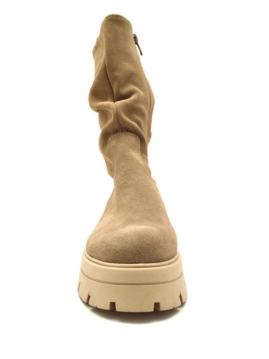 Leder Stiefeletten Damen Beige