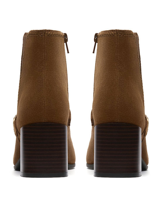 Keirsta Day Dark Leather Women's Ankle Boots with Medium Heel Tabac Brown