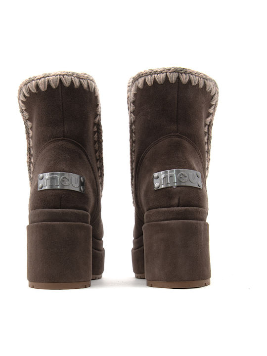 Suede Women's Ankle Boots with Medium Heel Brown