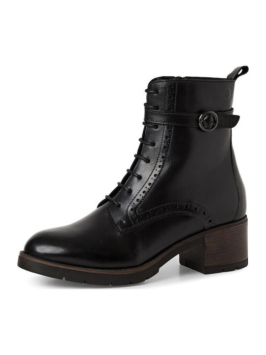 Leather Women's Ankle Boots with Medium Heel Black
