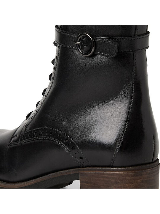 Leather Women's Ankle Boots with Medium Heel Black