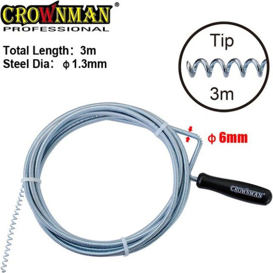 Crownman Steel Drain Unblockers 3m with Maximum Unclogging Thickness 6mm