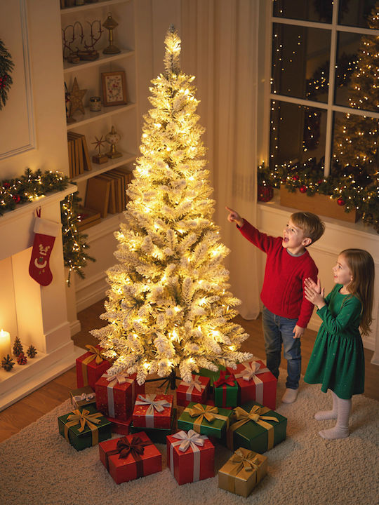 Christmas Tree Slim Snowy 180cm with 479 Branches and with LED Lighting
