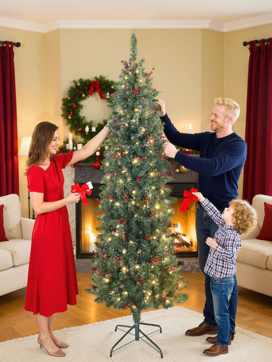 Weihnachtsbaum Schlank mit Zapfen 210cm mit LED-Beleuchtung