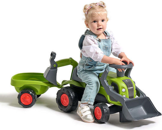 Tractor pentru copii De la picior la podea cu caruta si pedala Verde