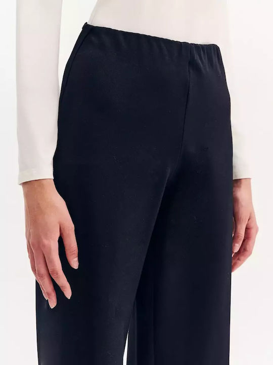 Women's Fabric Trousers with Elastic Regular Fit Black