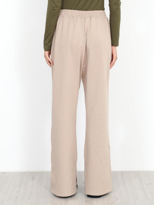 Women's Fabric Trousers with Elastic Beige