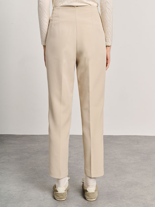 Pant Damen Hoch tailliert Stoff Hose Light Beige
