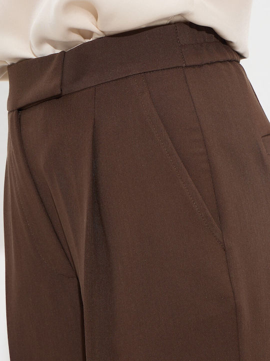 Women's High-waisted Fabric Trousers Brown