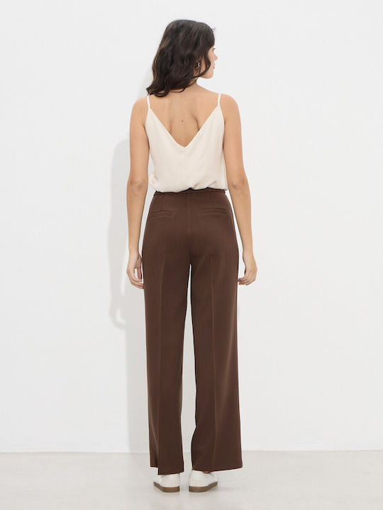 Women's High-waisted Fabric Trousers Brown