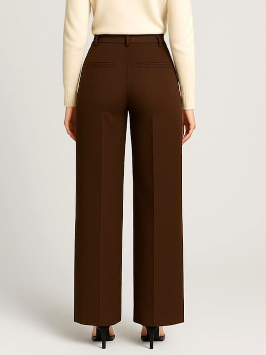 Women's High-waisted Fabric Trousers Brown