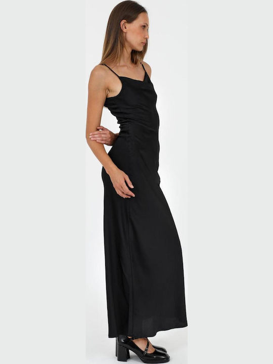 Summer Maxi Evening Satin Black Dress