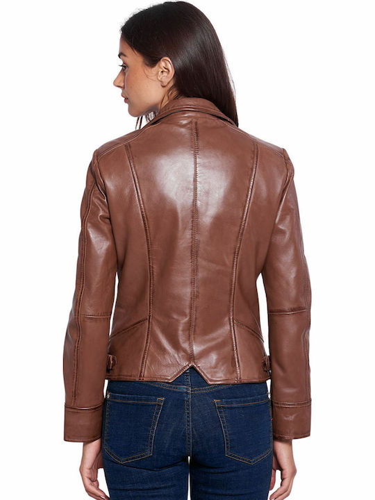 Damen Leder Jacke Für Winter Kognak