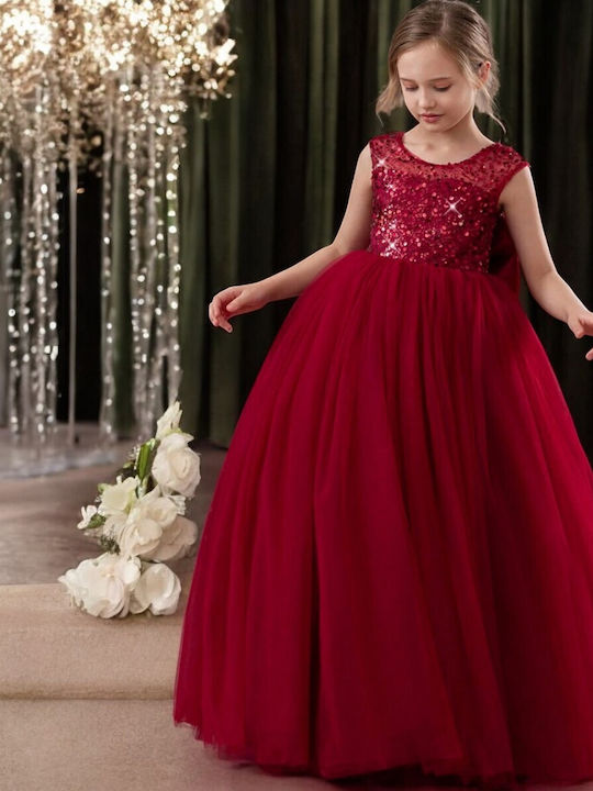 Children's Dress Sleeveless with Sequins Bordeaux