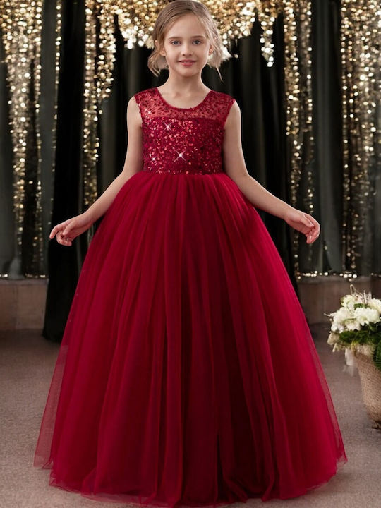 Children's Dress Sleeveless with Sequins Bordeaux