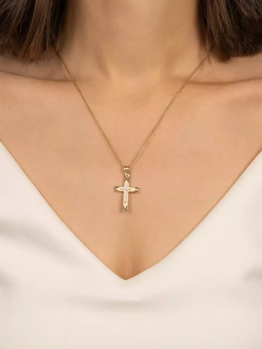 Дамски Златен Кръст 14K с Верижка