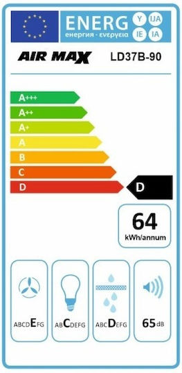 Proff AIRMAX PROFF LD37 Απορροφητήρας Καμινάδα 90cm Μαύρος