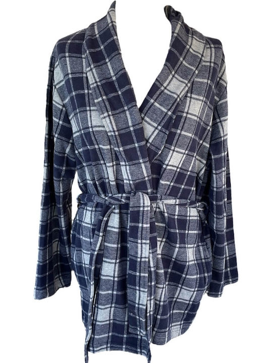 Enrico Coveri Winter Karo Herren-Robe Blue-grey
