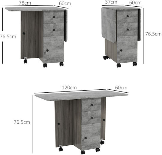 Masă Pliabilă Pentru Bucătărie Din Lemn Gri Lemn Și Piatră 120x60x76.5cm