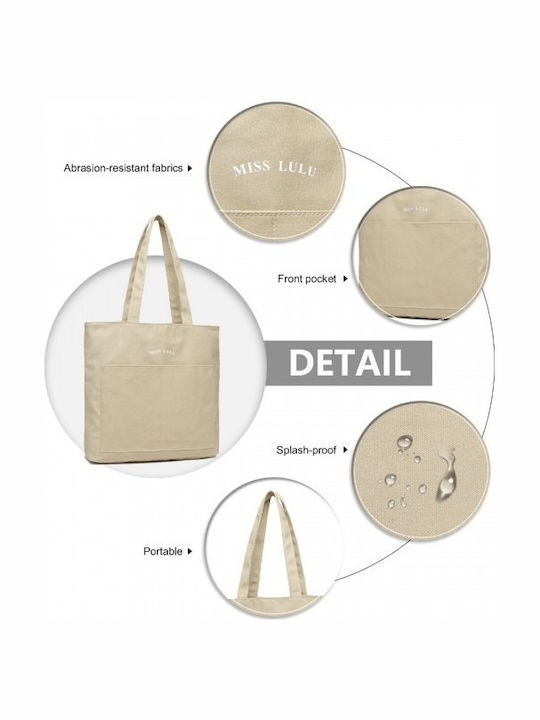 Miss Lulu Miss Lulu Large Capacity Canvas Shopping Shoulder Bag Khaki